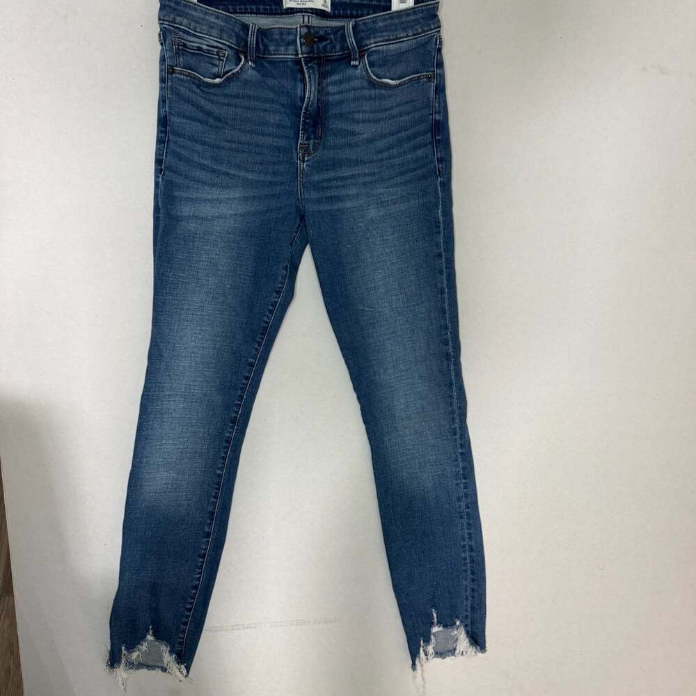Abercrombie & Fitch The Super Skinny Ankle Mid Rise Raw Hem Jeans